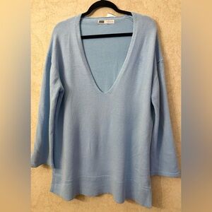 Zara  Sky Blue V-Neck Tunic  Sweater